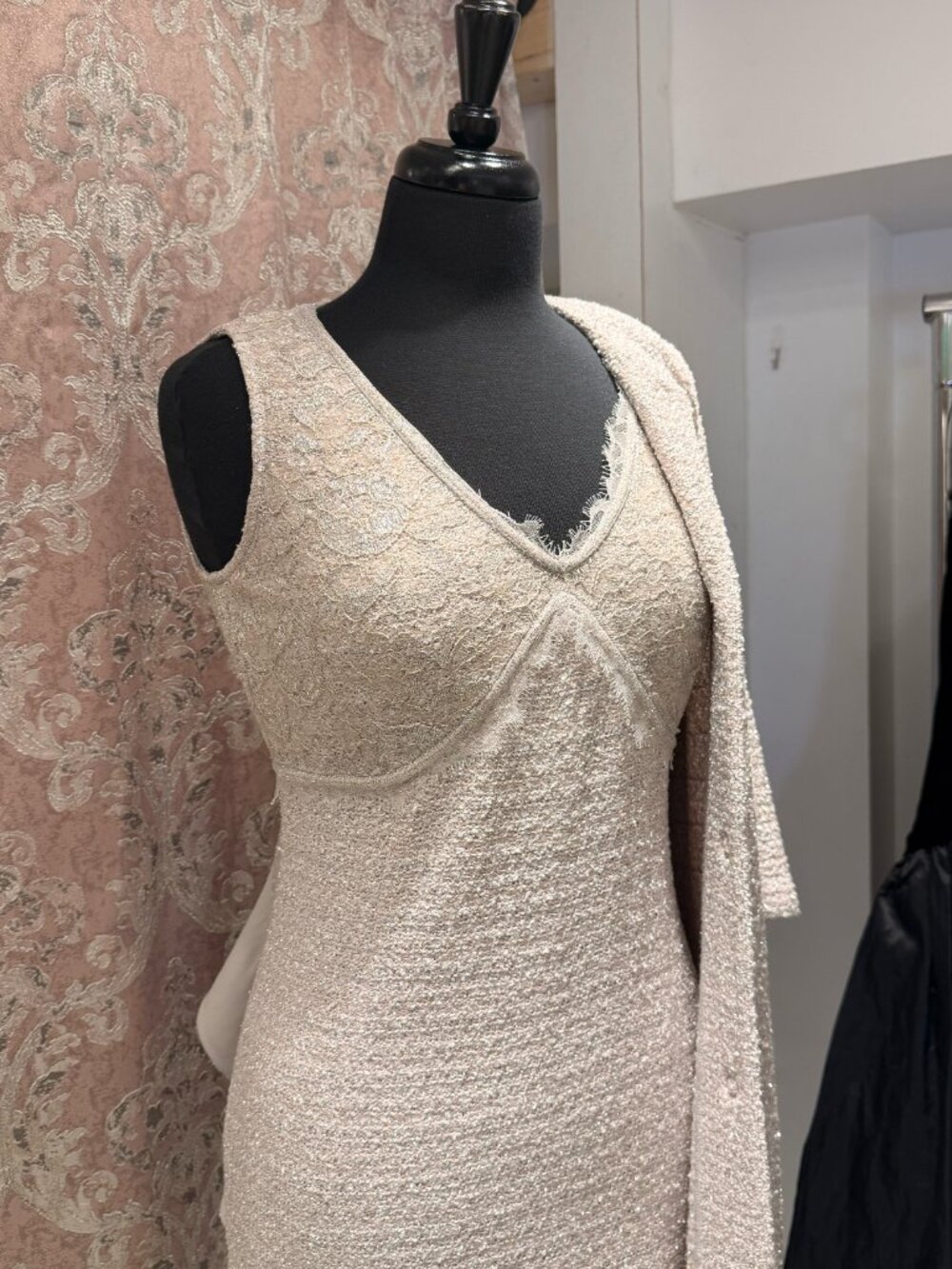 St. John Sparkly Beige Tweed Mini Dress + Jacket Set - Picture 2 of 6
